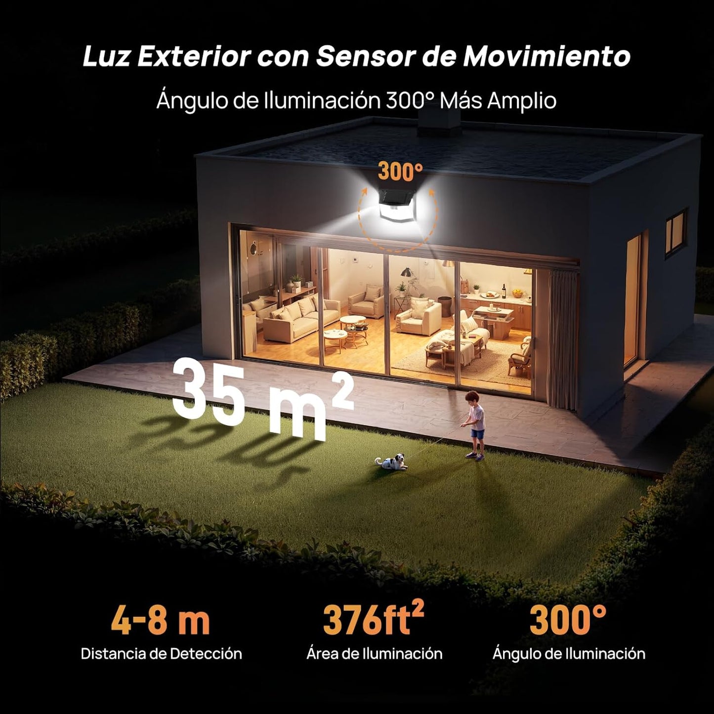 Foco Led Exterior con carga Solar y  Sensor de Movimiento