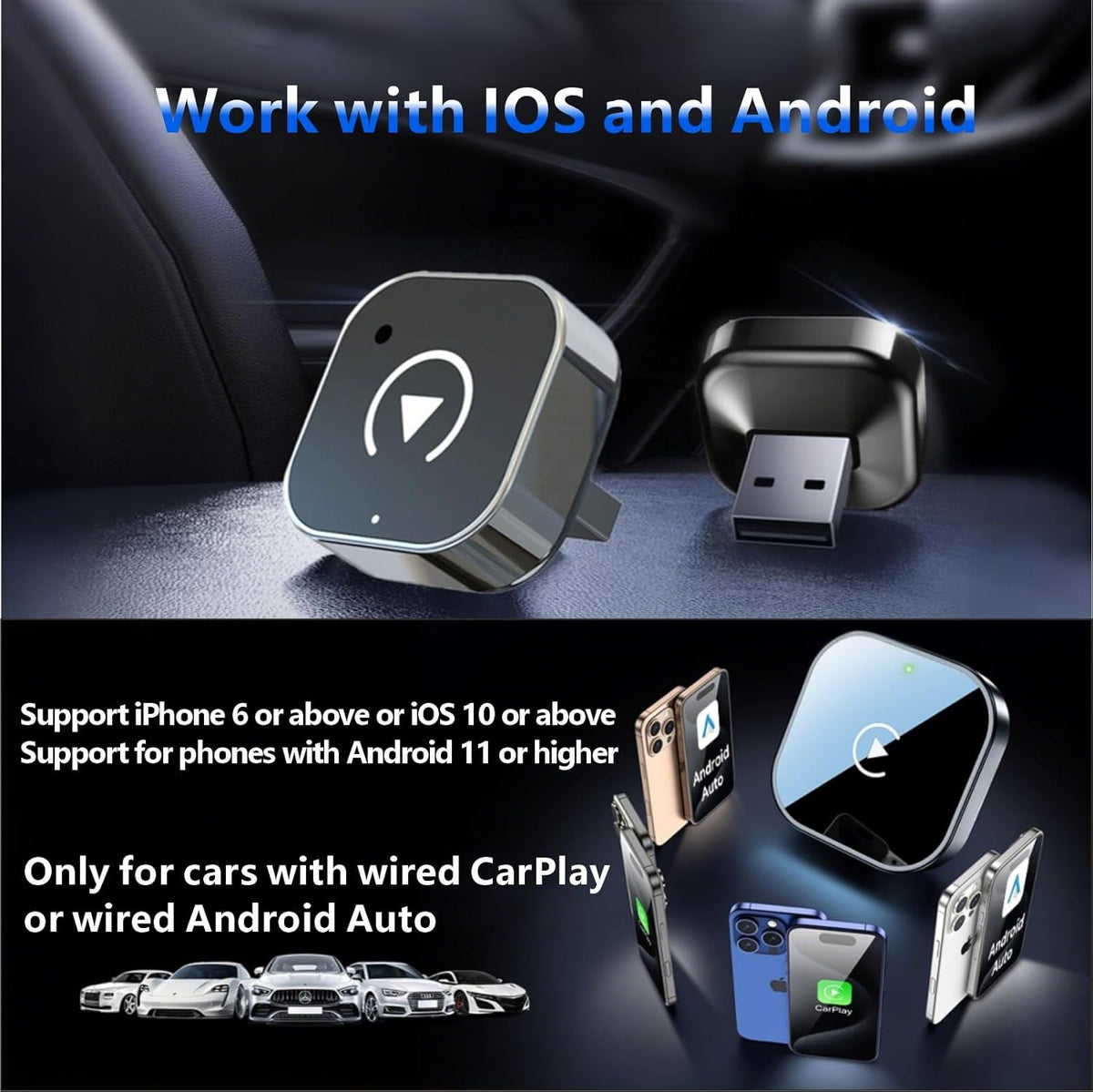 Adaptador inalámbrico CarPlay / Android Auto (Sin Cable)