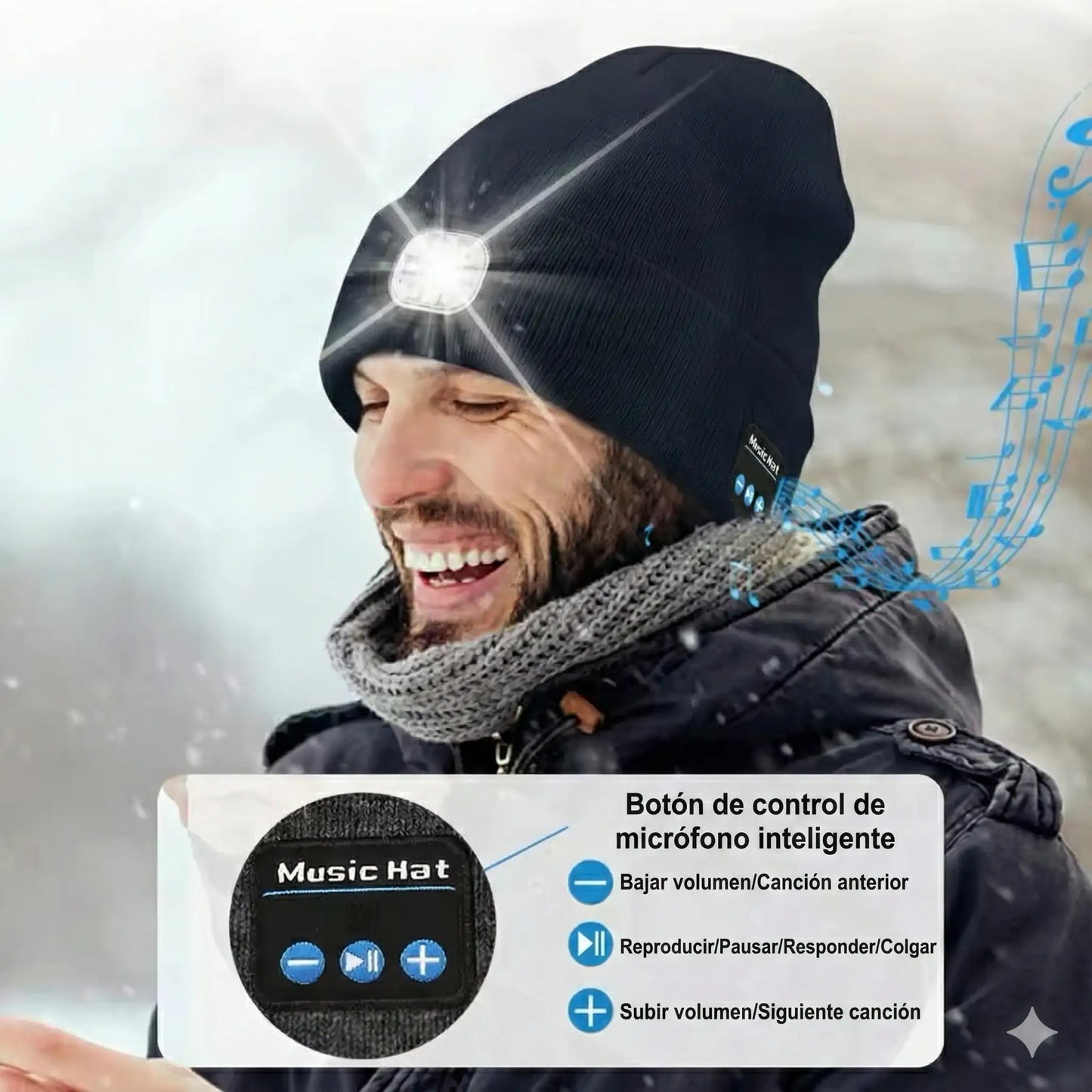 Gorro Bluetooth con Luz LED y auriculares inalámbricos
