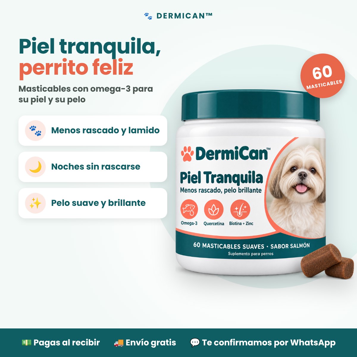 DermiCan masticables con omega-3 para la piel de tu perro