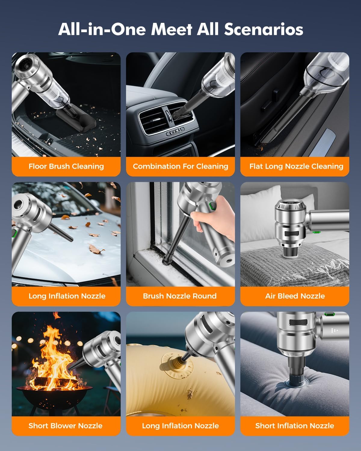 Aspirador y Soplador Inalámbrico de Mano para la Limpieza de Automóviles y el Hogar